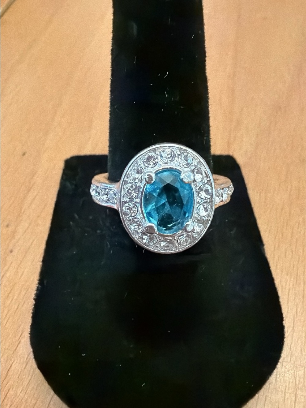 Sterling Silver Blue Topaz Halo Oval Ring